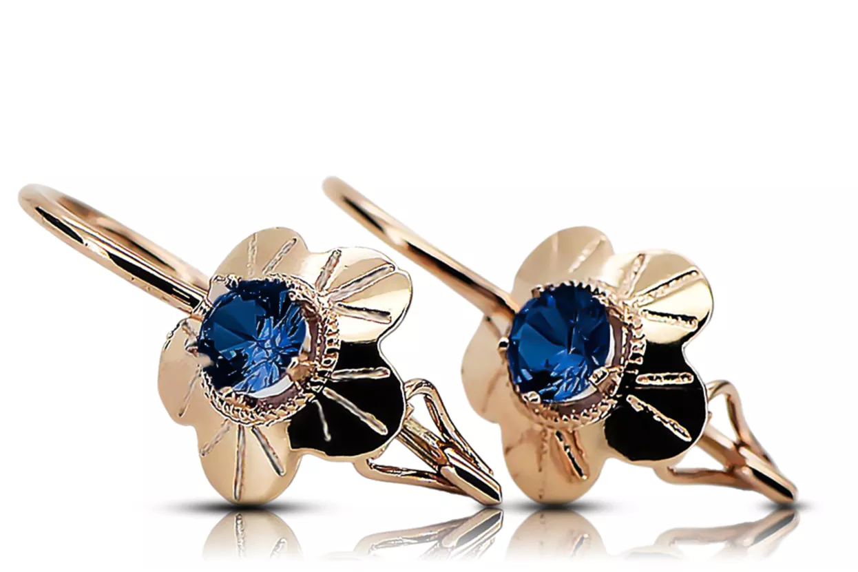 Earrings Vintage Jewlery Sapphire Original Vintage 14K Rose Gold vec028r